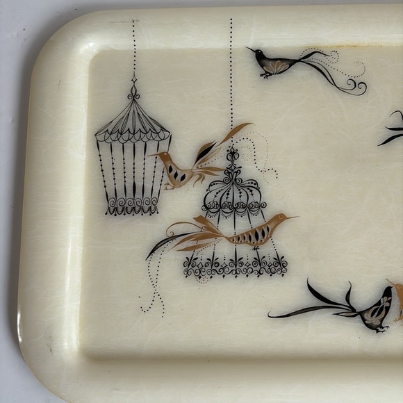 Mid Century cream resin TV tray gold and black birds bird cage vintage retro - Picture 5 of 14